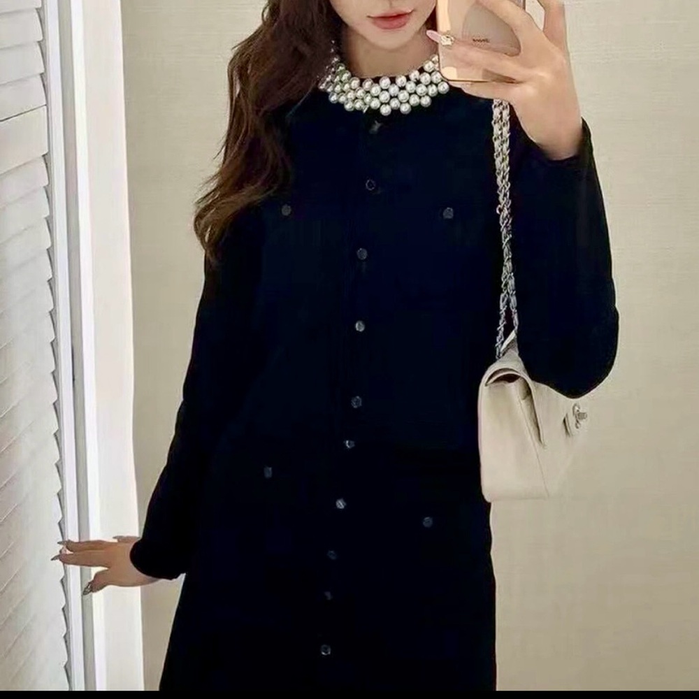 🌺🌺 NWT SANDRO Elegant Black CARDIGAN with Pearl Accents